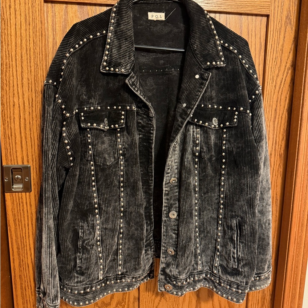 POL Black Corduroy Jacket with Studs